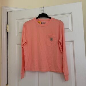 Carhartt Women’s Boxy Cropped Long Sleeve Pocket Tee Coral Pink Loose Fir M 8 10